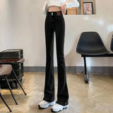 Woherb Women's Wear 2024 New Elastic High Waist Slim Show Thin Hot Girl Bell Bottoms Ins-Outfit