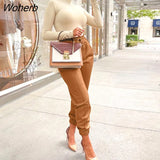 Women Casual Drawstring PU Leather Pants Chic Slim Trousers-Outfit