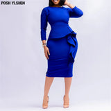Bodycon Midi Dress African Dresses for Women 2023 Fall Ruffles High Waist Bandage Office Lady Robe Femme African Clothes-Outfit