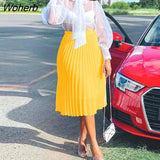 Women High Waist Pleasted Midi Skirt Casual Chic Skirts-Outfit