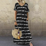Woherb Summer Dress Wishv-Neck Lotus Sleeve Striped Print Dress Plus Size Casual Dress-Outfit
