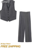 Women Autumn Pant Suits 2 pieces Sets 2023 Casual Striped Vests Coats and Wide Leg Pants Female Elegant OL Suit Clothing-Outfit