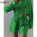 Loungewear Women Print Tracksuit Shorts Set Summer Autumn 2021 Long Sleeve Shirt Tops And Mini Loose Shorts Two Piece