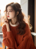 Year's Popular Beautiful Orange Round-Neck Sweater Women Wear Loose Knitting Tops In Autumn And Winter With A Small Fragrant