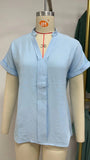 / Summer 2024 New Chiffon V-Neck Pure Color Short-Sleeved Loose Jacket Shirt-Outfit