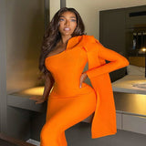 Colors High Quality Runway Bownot One Sleeve Orange Purple Long Sleeve Rayon Bandage Dress Party Bodycon Dress