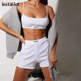 two piece shorts set women sleeveless crop tops letter embroidery bosycon fitness outfit 2020 casual summer 2 piece