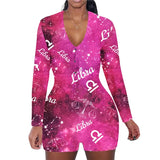 hirigin Zodiac Signs Bodysuit Sexy Women Long Sleeve Bodycon Pajama Romper Women Shorts Leotard Playsuit Overalls