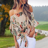 Summer Blouses Sexy Off Shoulder Floral Printing Shirts Spring Casual Loose Lace Up Plus Size Ladies Female Tops
