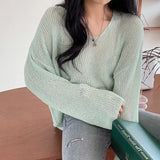 2021 White Blouse Hollow Out Sunscreen Sweater Loose Lady Tops V-neck Sweater Summer Sunscreen Blouse New Chic