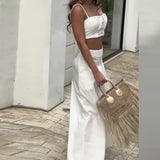 Woherb 2024 Summer New Solid Color Short Crop Sling To High Waist Skirt Suit Female-Outfit