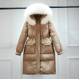 Waterproof Winter Women's Long Puffer Jacket 2022 Big Real Raccoon Fur Hooded Duck Down Coat Female Rain Feather