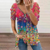 Blouses Shirts Pullover Blusa Hollow-Out Women Elegant Summer Fashion Tops Loose V_Neck 2021 Tee