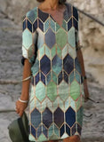 Women Dress Summer Vintage Print V-Neck Half Sleeve A-Line Dress Sundress 2021 Fashion Female Loose Dresses