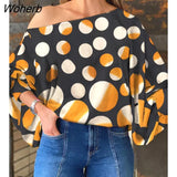Women Multicolor Print Loose Top 2022 Femme Sexy One Shoulder Lantern Sleeve Colorblock Blouse Female y2k Chic Tunics-Outfit