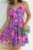Women Sleeveless Mini Dress Spring Summer High Waist V Neck Fashion Casual Sexy Mini Dress Floral Flower Printed-Outfit