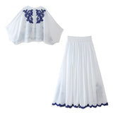 Spring Style Spliced Embroidered Shirt 5107240 Color Embroidered Skirt 5107245-Outfit