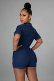 Short Sleeves Zip Up Denim