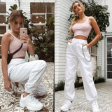 New Trendy Women Casual Autumn Harem Cargo High Waist Trousers Ladies Cotton Solid Punk Loose Long Pants one