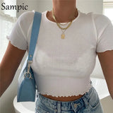 fashion t shirt outfits casual o neck knitted summer beach crop top women blue basic vest camis tank tops