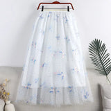 Mid-length Butterfly Sequined Mesh Skirt Women Sweet High Waist Embroidered long Tulle Skirt QT1843-Outfit