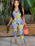Kliou Multi-Color Printing Jumpsuits Women Fashion Spaghetti Strap Body-Shaping Hot High Waist Streetwear Female
