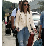 High-Grade Sharp Star Suit Jacket Female Metal Lion Head Buckle Double Buckle Small