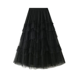 Vintage Cake Mesh Tulle Skirt Women Patchwork Midi Long Guaze Skirts QT1569-Outfit