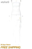 Strapless Off Shoulder Backless Corset Midi Dress Women Ribbons Grunge Mesh See Through Clothes 2023 Summer Party Vestidos-Outfit