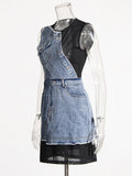 Trendy Women's Sleeveless Jeans Women's New Mesh Splicing Short Women's Dress Women's Clothing Tide In The Autumn And Winter Of