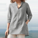 Tunic Womens Summer Blouse ZANZEA 2022 Elegant Button Shirts Casual Blusas Female V Neck Solid Tops Woman