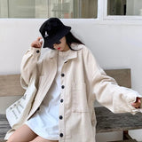 Corduroy Jacket Women's Spring Autumn Shirts Casual Couple Outwear Solid Oversized Shirt Bf Style Top-Outfit
