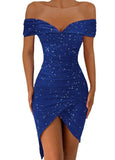 Sexy Off Shoulder Short Sleeve Ruched Irregular Party