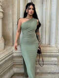 Dress Women Summer New Sexy Split Solid Sleeveless Backless Slim Dress Female Fashion Off Shoulder Club Elegant Party Dress-Outfit