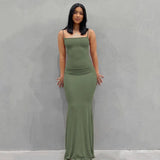 Satin Slip Sleeveless Backless Slim Sexy Maxi Dress 2022 Spring Women Party Y2K Concise Bodycon Elegant
