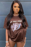 Print Brown O-Neck Regular