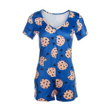 Women Sexy V-Neck Bodycon Bodysuit Casual Printed Button Sleepwear Jumpsuit Shorts Romper Leotard Sexy Ladies Summer Pajamas