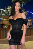 Sexy Off Sholder Short Sleeve Ruched Party