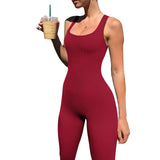 Women's Solid-Color Sleeveless Vest Jumpsuit Threaded Collared Back-Up-To-Back-Up-Up Sport-Joint