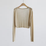 Silk Cardigan Long-Sleeved Buttonless Shawl Ultra-Thin Knitted Sunscreen Shirt With V-Collar Of Women's Air-Conditioning Shirt-Outfit