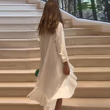 Woherb 2023 New Palace Style Pure Color Vertical Collar Pleated Hem Shirt Short Skirt-Outfit