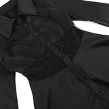 Shirt Dress Women Elegant Vintage Long Sleeve Dresses Sexy Gothic Pleated Streetwear Turn-down Collar Casual RobeYL23434DG-Outfit