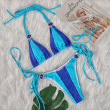 Woherb Sexy New Crystal Diamond Bikini Solid Color Patchwork Belt Swimsuit Vacation Split Women's