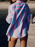 2023 Women Summer Blouses Shirts Tops Fashion Striped Single Breasted Llax Female Casual Loose Elegant Tops Clothing-Outfit