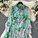 Retro Breeze Mashed Floral Shirt Collar Dress Women's Spring Waists Thin Senior Sense Light Luxury Big