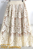 Retro Flower Print Hollow Lace Skirts Elegant High Waist Midi A-line Long Skirt QT1473-Outfit