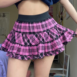 Grunge Kawaii A-line Skirt y2k Vintage High Waist Plaid Mini Skirt Harajuku Mall Goth Gothic Punk Style
