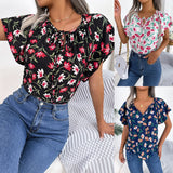 Wind Shooting Spring And Summer Leisure Loose Lotus Leaf Side With Chiffon Shirt Women's