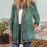 Autumn Winter Fashion Loose Women Folk-custom Print Jacket Coats Casual Retro Long Sleeves Coats Elegant Cardigan