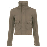 Retro Style Jacket Jacket High-Neck Zipper Open Shirt Design Feel Short Long-Sleeved Coat